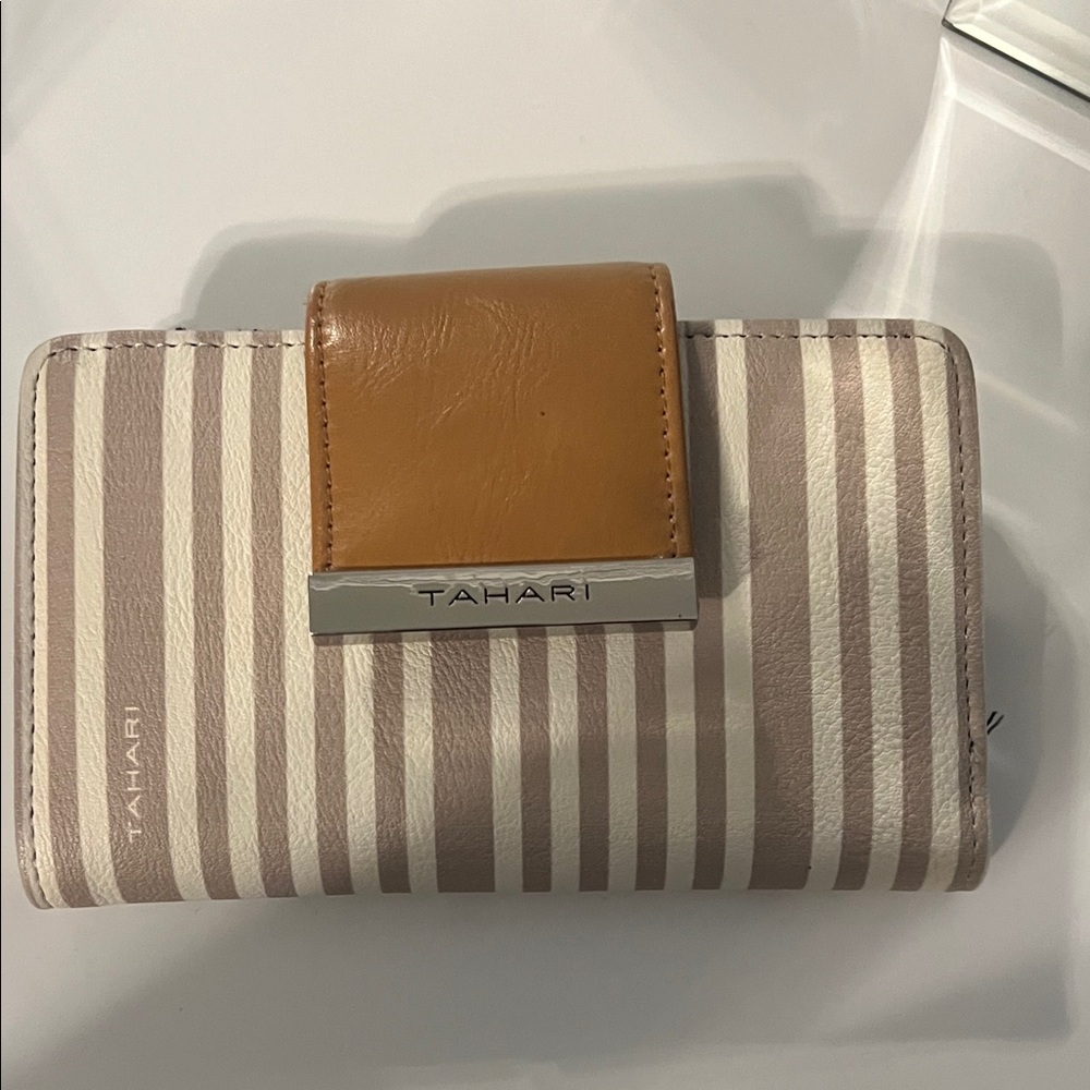 Tahari Women's Wallet with Tan and Cream Stripes